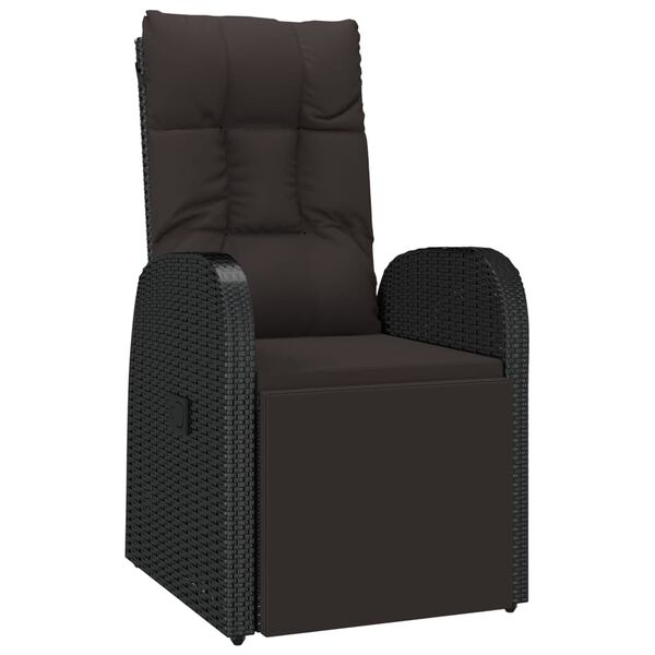 vidaXL Reclining Garden Chair with Cushion Poly Rattan Black