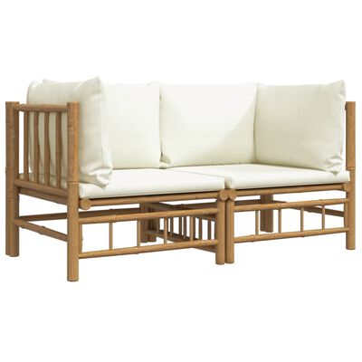 vidaXL Garden Corner Sofas with Cream White Cushions 2 pcs Bamboo
