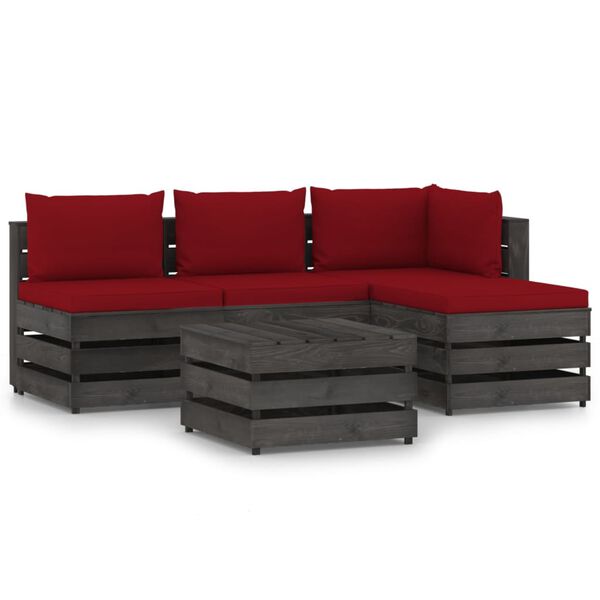 vidaXL 5 Piece Garden Lounge Set with Cushions Grey Impregnated Wood