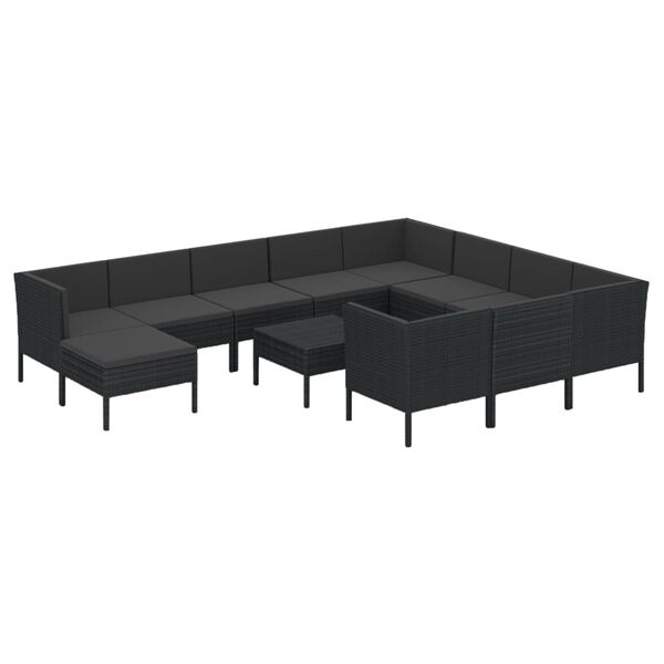 vidaXL 12 Piece Garden Lounge Set with Cushions Poly Rattan Black