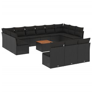 vidaXL 14 Piece Garden Sofa Set with Cushions Black Poly Rattan
