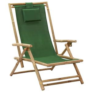 vidaXL Reclining Folding Chair Green Bamboo and Fabric