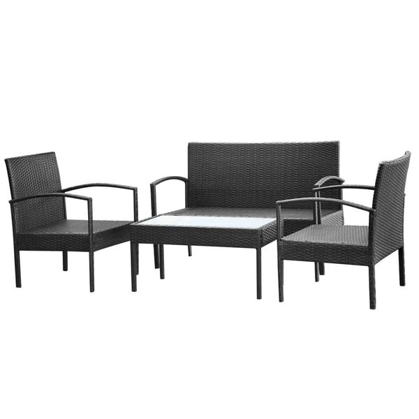 vidaXL 4 Piece Garden Lounge Set with Cushions Poly Rattan Black