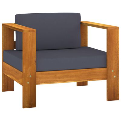 vidaXL 3 Piece Garden Lounge Set with Dark Grey Cushions Solid Wood