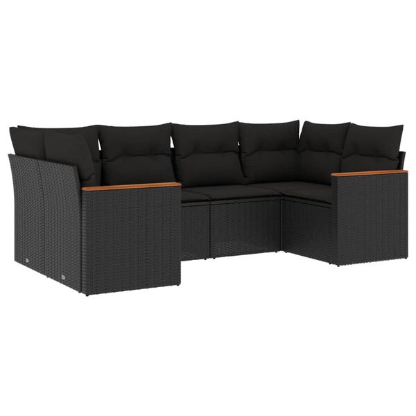 vidaXL 6 Piece Garden Sofa Set with Cushions Black Poly Rattan