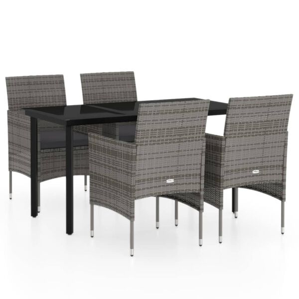 vidaXL 5 Piece Garden Dining Set with Cushions Grey and Black