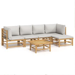 vidaXL 6 Piece Garden Lounge Set with Light Grey Cushions Bamboo