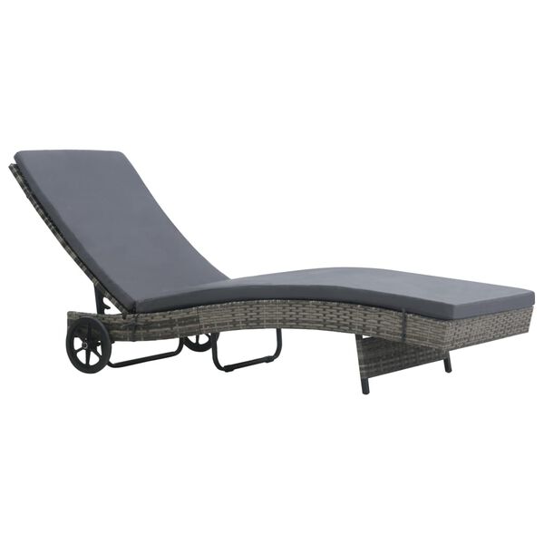vidaXL Sun Lounger with Wheels and Cushion Poly Rattan Anthracite
