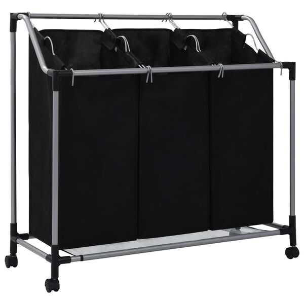 vidaXL Laundry Sorter with 3 Bags Black Steel