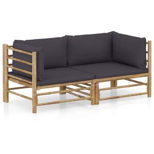 vidaXL 2 Piece Garden Lounge Set with Dark Grey Cushions Bamboo