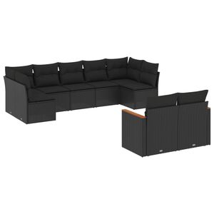 vidaXL 9 Piece Garden Sofa Set with Cushions Black Poly Rattan