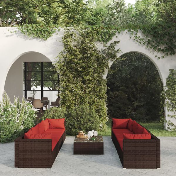 vidaXL 9 Piece Garden Lounge Set with Cushions Poly Rattan Brown