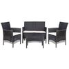 vidaXL 4 Piece Garden Lounge Set with Cushions Poly Rattan Black