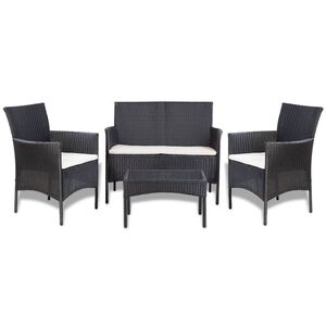 vidaXL 4 Piece Garden Lounge Set with Cushions Poly Rattan Black