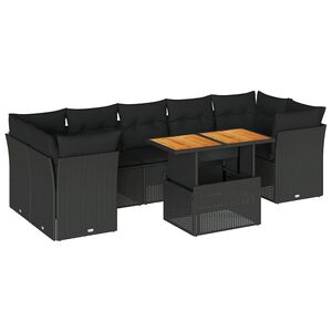 vidaXL Garden Sofa Set | Black | PE rattan | Large | Removable Covers
