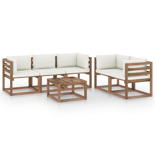 vidaXL 6 Piece Garden Lounge Set with Cream Cushions
