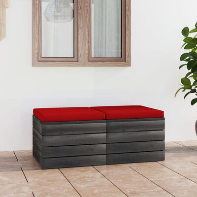 vidaXL Garden Pallet Ottomans 2 pcs with Cushions Solid Pinewood