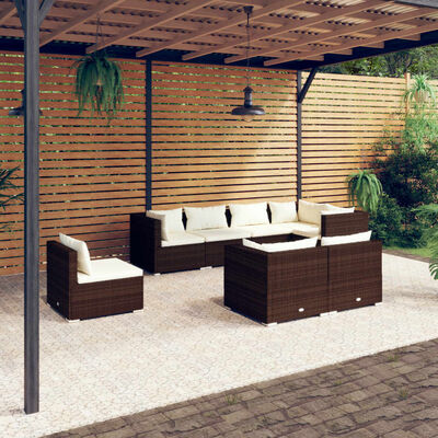 vidaXL 8 Piece Garden Lounge Set with Cushions Poly Rattan Brown