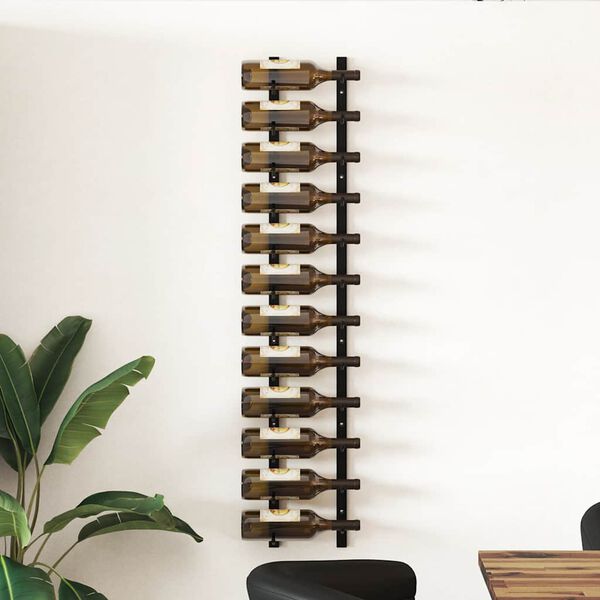 vidaXL Wall Mounted Wine Rack for 12 Bottles Black Iron