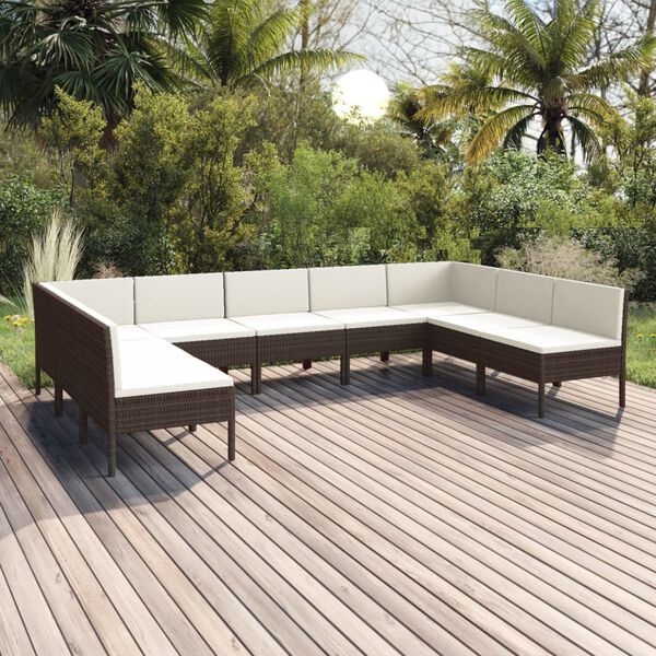 vidaXL 9 Piece Garden Lounge Set with Cushions Poly Rattan Brown