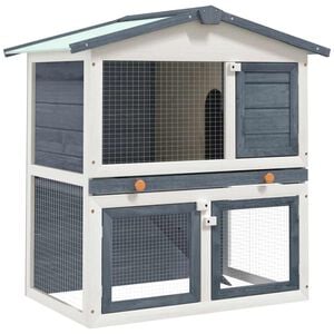 vidaXL Rabbit Hutch | Grey and white | Solid pine wood, powder-coated iron mesh