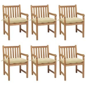 vidaXL Garden Chairs 6 pcs with Cream White Cushions Solid Teak Wood
