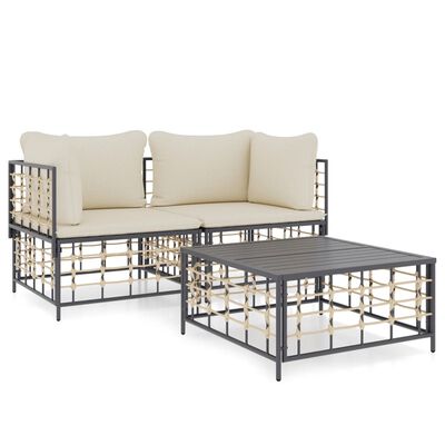 vidaXL 3 Piece Garden Lounge Set with Cushions Anthracite Poly Rattan