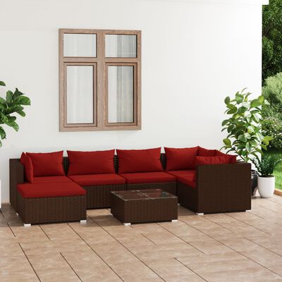 vidaXL 7 Piece Garden Lounge Set with Cushions Poly Rattan Brown