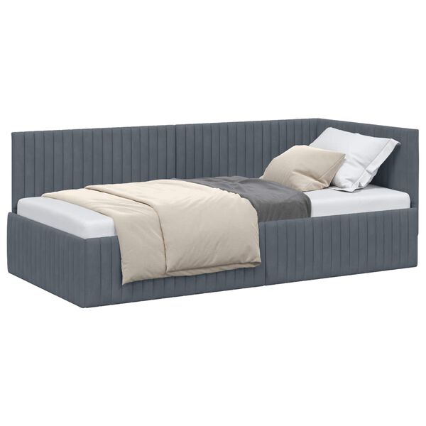 vidaXL Corner Bed Frame with Headboard Dark Grey 90 cm x 200 cm Velvet