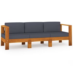vidaXL 3-Seater Garden Sofa with Dark Grey Cushions Acacia Wood