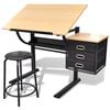 vidaXL Drawing Table | Brown, Black | MDF, Powder-Coated Iron | Standard