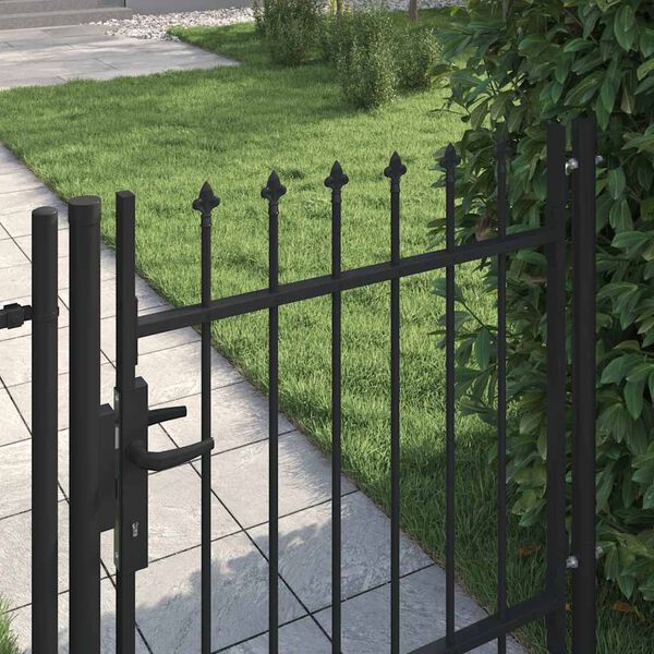 vidaXL Fence Gate Single Door with Spike Top Steel 1x1 m Black
