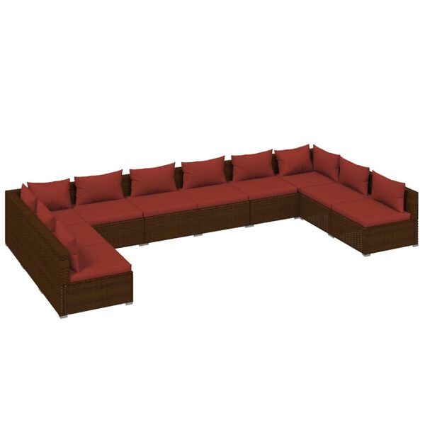 vidaXL 10 Piece Garden Lounge Set with Cushions Poly Rattan Brown