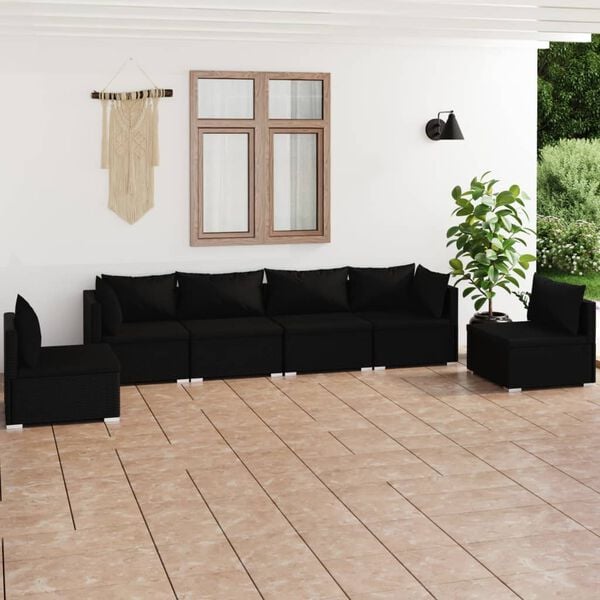 vidaXL 6 Piece Garden Lounge Set with Cushions Poly Rattan Black