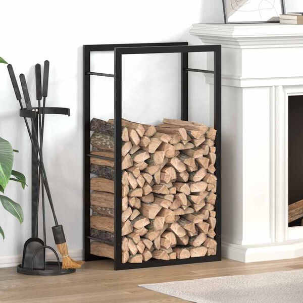 vidaXL Firewood Rack Matt Black 50x28x94 cm Steel