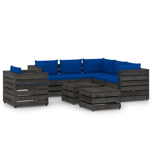 vidaXL 8 Piece Garden Lounge Set with Cushions Grey Impregnated Wood