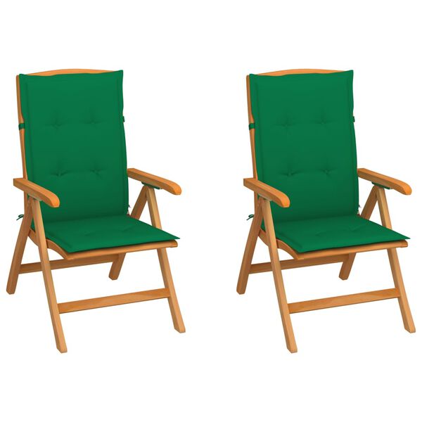 vidaXL Garden Chairs 2 pcs with Green Cushions Solid Teak Wood