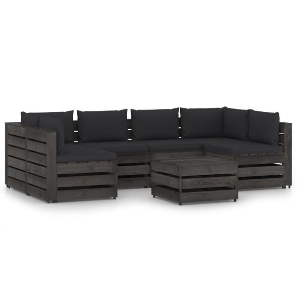 vidaXL 7 Piece Garden Lounge Set with Cushions Grey Impregnated Wood