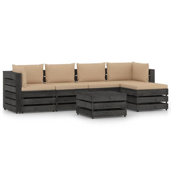 vidaXL 6 Piece Garden Lounge Set with Cushions Grey Impregnated Wood