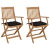 vidaXL Folding Garden Chairs 2 pcs with Cushions Solid Acacia Wood