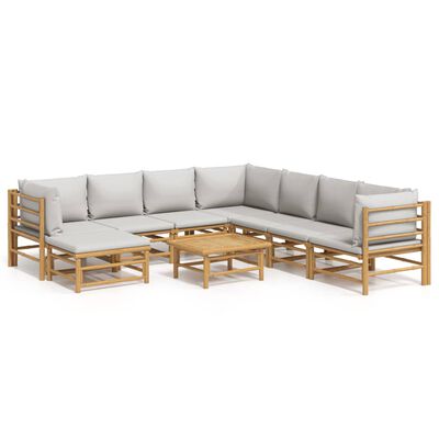 vidaXL 9 Piece Garden Lounge Set with Light Grey Cushions Bamboo