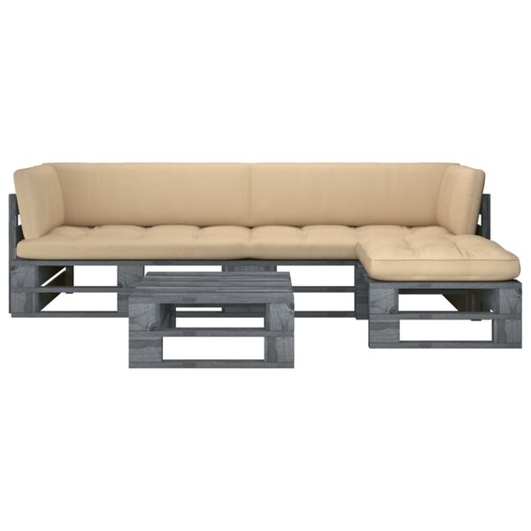 vidaXL 4 Piece Pallet Lounge Set & Cushions Grey Impregnated Pinewood