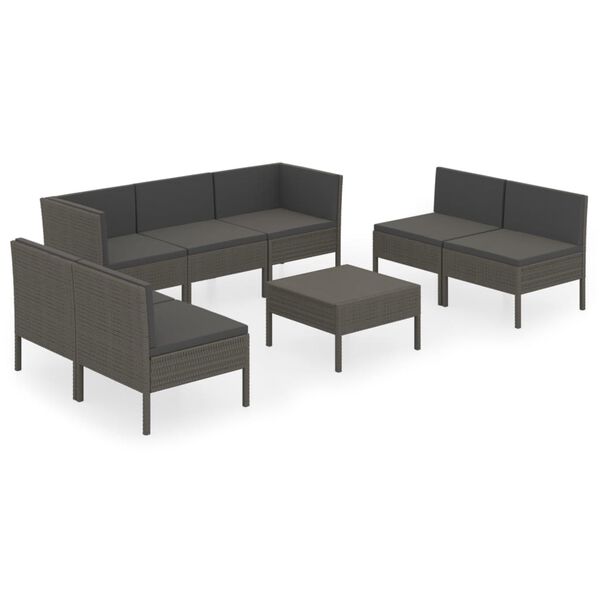 vidaXL 8 Piece Garden Lounge Set with Cushions Poly Rattan Grey