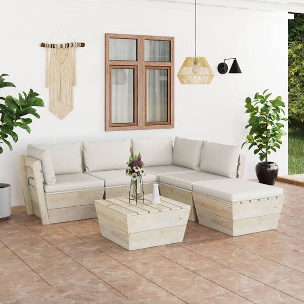 vidaXL 6 Piece Garden Pallet Lounge Set with Cushions Spruce Wood