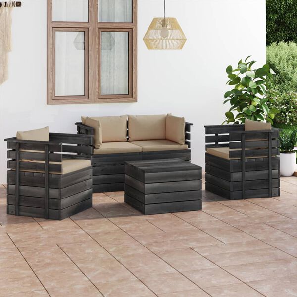 vidaXL 5 Piece Garden Pallet Lounge Set with Cushions Solid Pinewood