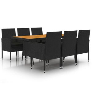vidaXL Outdoor Dining Set | Black | PE rattan, Steel, Solid Acacia wood