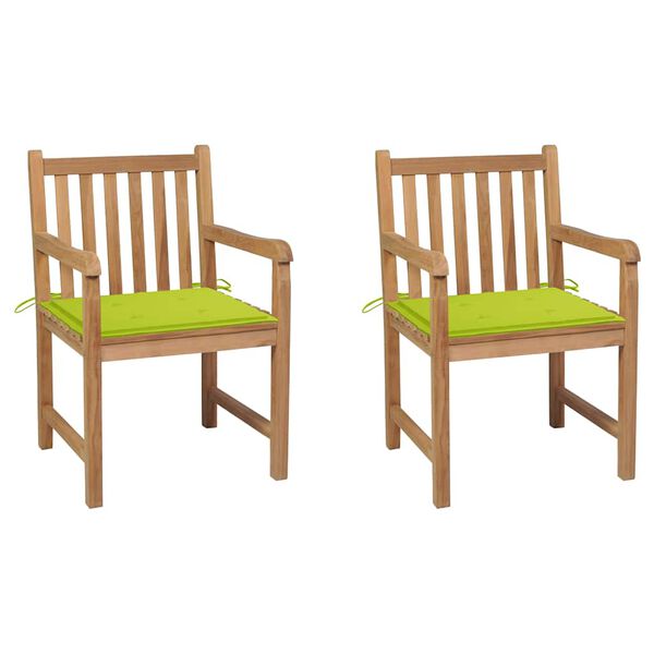 vidaXL Garden Chairs 2 pcs with Bright Green Cushions Solid Teak Wood