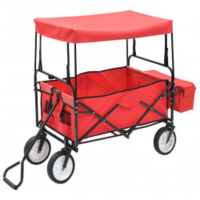 vidaXL Folding Hand Trolley with Canopy Steel Red