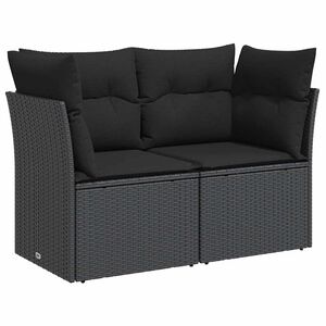 vidaXL Garden Sofa with Cushions 2-Seater Black Poly Rattan