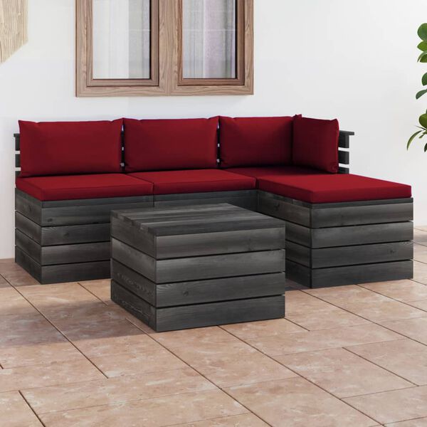 vidaXL 5 Piece Garden Pallet Lounge Set with Cushions Solid Pinewood